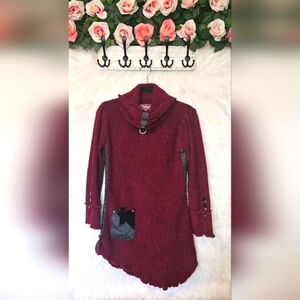 Feelings Asymmetrical Cowl Neck Marled Knit Mini Tunic Dress